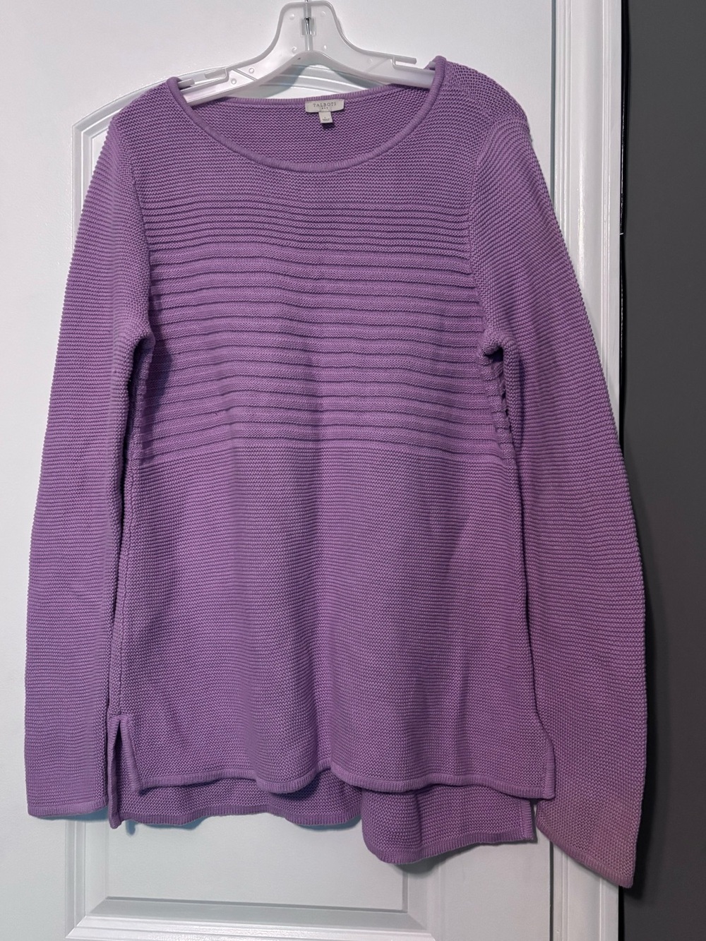 Talbots Lilac Knit Crewneck Sweater Size Large 100% cotton